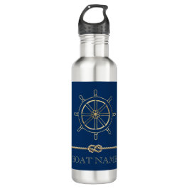 Nautical Gold Boat Wheel, Navy Blue Edelstahlflasche