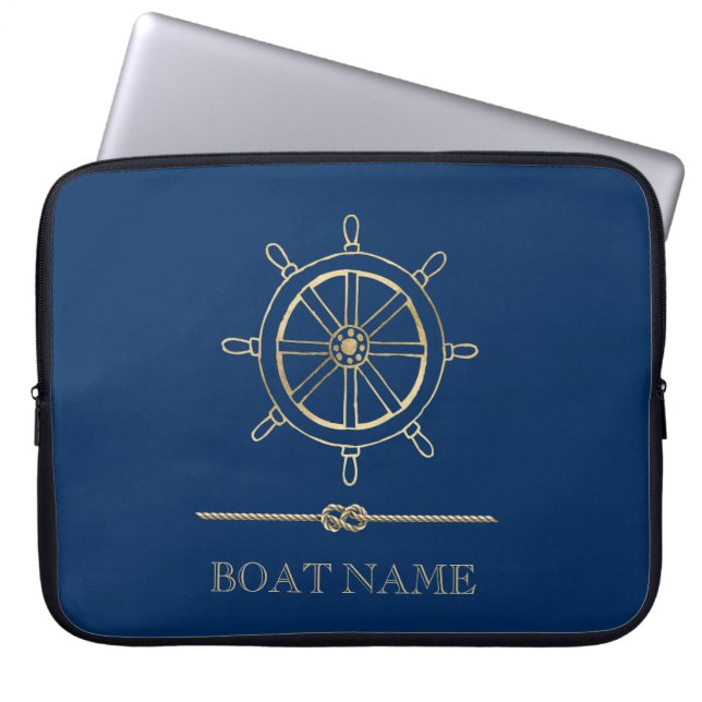 Nautical Gold Boat Wheel, Navy Blue Laptopschutzhülle (Vorderseite)