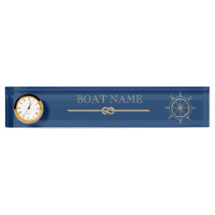 Nautical Gold Boat Wheel, Navy Blue Namensplakette