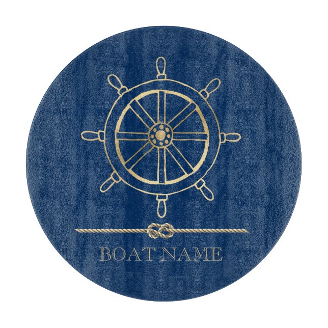 Nautical Gold Boat Wheel, Navy Blue Schneidebrett (Vorderseite)