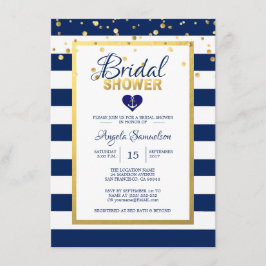 Nautical Gold Navy Blue Stripes Brautparty Einladung