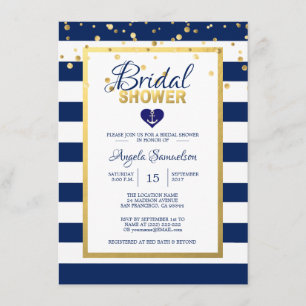 Nautical Gold Navy Blue Stripes Brautparty Einladung