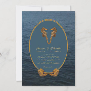 Nautical Gold Seepferdchen Tanz Strandhochzeit Einladung