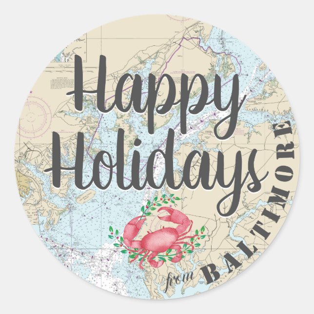 Nautical Happy Holidays aus Baltimore Runder Aufkleber (Vorderseite)