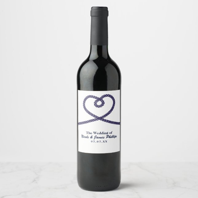 Nautical Heart Rope Liebe Hochzeit Custom Wine Lab Weinetikett (Vorderseite)