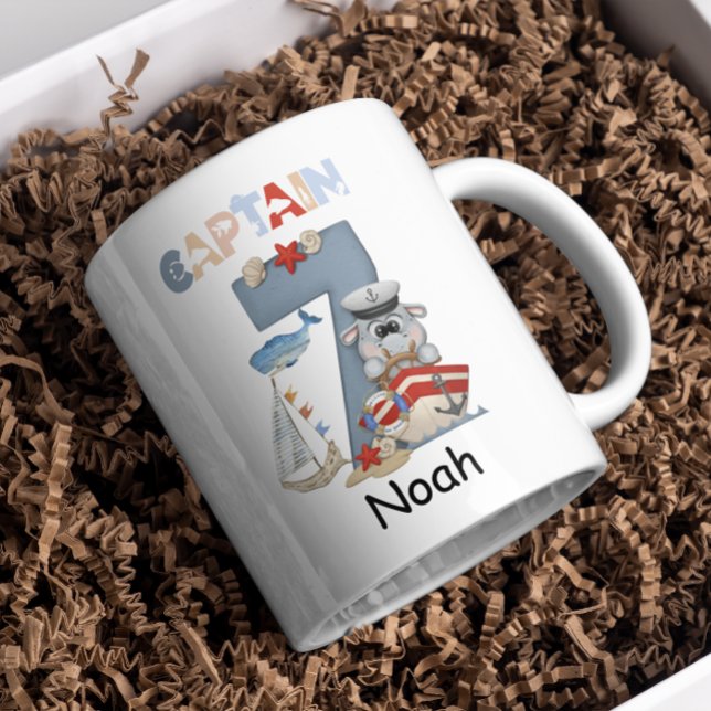 Nautical Hippo Personalisiert 7. Geburtstag Captai Kaffeetasse (Von Creator hochgeladen)