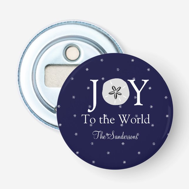 Nautical Joy Sand Dollar Blue White Christmas Flaschenöffner (Vorderseite)