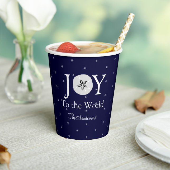 Nautical Joy Sandollar Blue White Christmas Pappbecher (In Situ)