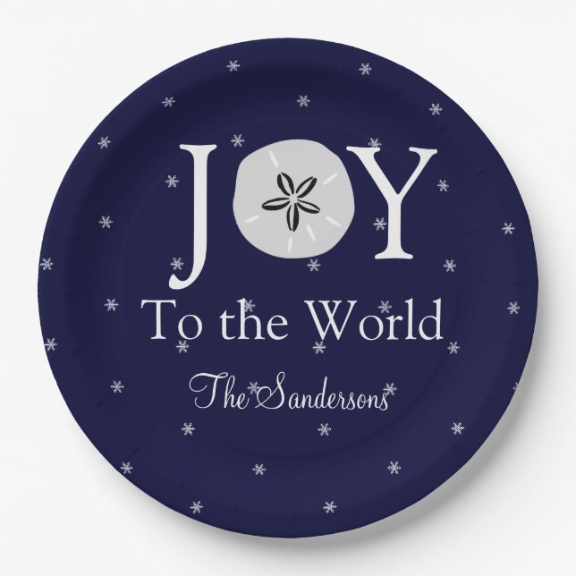 Nautical Joy Sandollar Blue White Christmas Pappteller (Vorderseite)