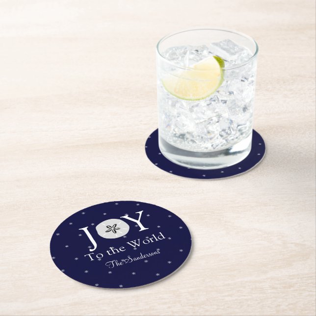 Nautical Joy Sandollar Blue White Christmas Runder Pappuntersetzer (Vor Ort)