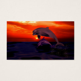 Nautical Jumping Dolphins Orange Ocean Sunset