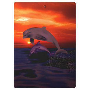 Nautical Jumping Dolphins Orange Ocean Sunset Klemmbrett
