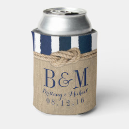 Nautical Knot Burlap Navy Stripes Wedding Dosenkühler