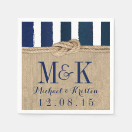 Nautical Knot Burlap Navy Stripes Wedding Napkins Serviette