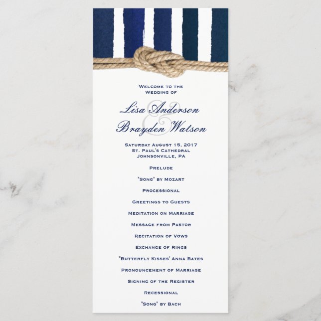 Nautical Knot Marine Stripes Programme de mariage (Devant)