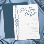 Nautical Knot She's Tying the Knot Bridal Shower Einladung<br><div class="desc">Celebrate the bride-to-be with this nautical navy blue She's Tying the Knot rope bridal shower invitation design. Featuring a classic sailor's knot and elegant navy script, it is perfect for a yacht club or coastal celebration. This clean, sophisticated look offers a timeless aesthetic for your seaside event. Created by Simply...</div>