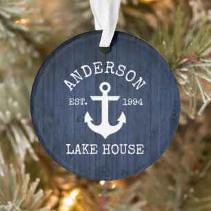 Nautical Lake House Ancre Blue Wood Nom de famille