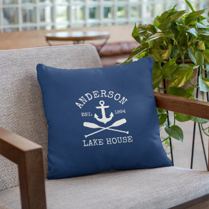Nautical Lake House Family Anchor Oars Navy Blue Kissen