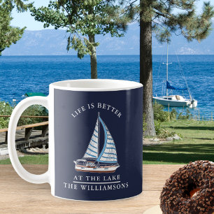 Nautical Lake Life Navy Blue and White Boat Kaffeetasse
