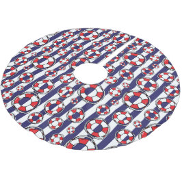 Nautical Lifebels Red White Striping Polyester Weihnachtsbaumdecke