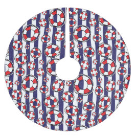Nautical Lifebels Red White Striping Polyester Weihnachtsbaumdecke
