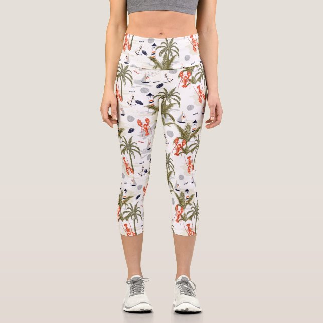 Nautical Light House Hummer, Tropical Palm Tree Capri Leggings (Vorderseite)
