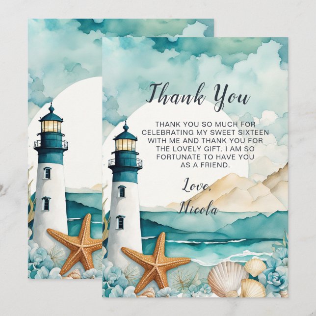 Nautical Lighthouse 16 . Geburtstag Geburtstag Dankeskarte (Vorne/Hinten)
