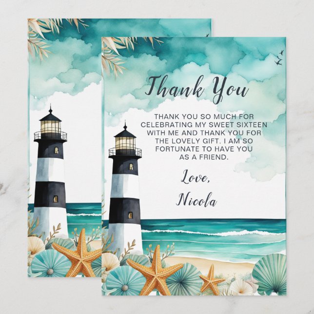 Nautical Lighthouse 16 . Geburtstag Geburtstag Dankeskarte (Vorne/Hinten)