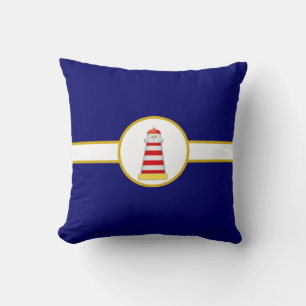 Nautical Lighthouse auf Navy Blue & White Kissen