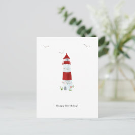 Nautical Lighthouse Beach Happy Birthday Seagulls Postkarte