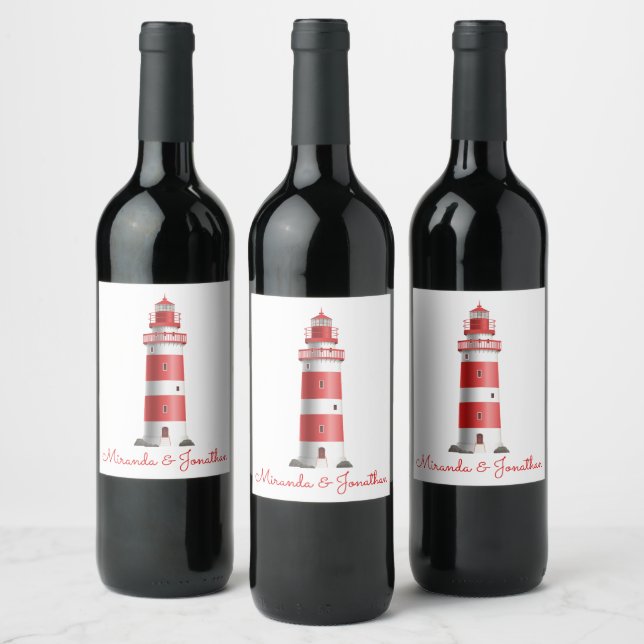 Nautical Lighthouse Beach Wedding Brautparty Weinetikett (Flaschen)
