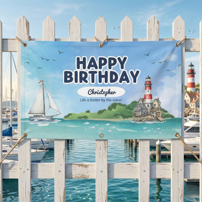 Nautical Lighthouse Birthday Banner (Best birthday on the coast.)