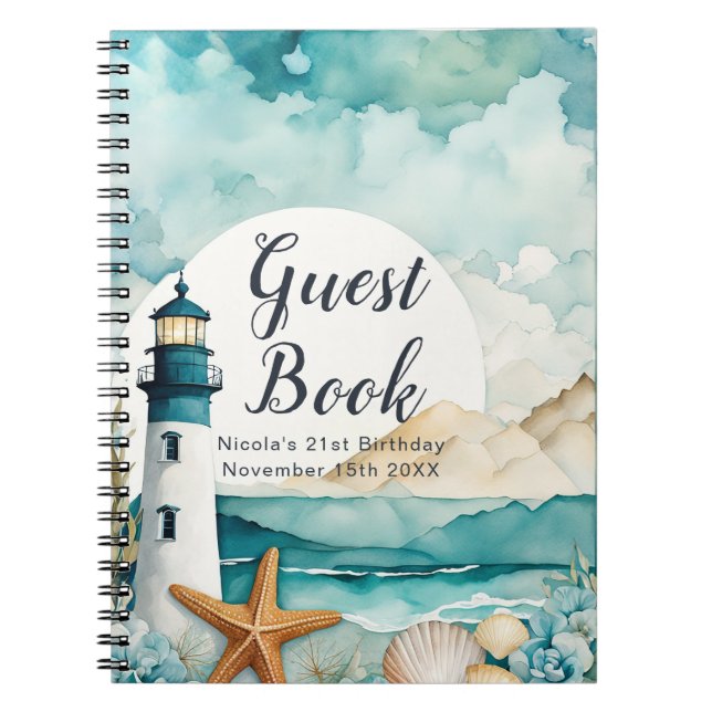 Nautical Lighthouse Birthday Party Guest Book Notizblock (Vorderseite)