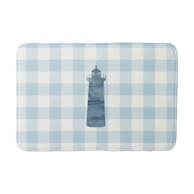 Nautical Lighthouse Blue Gingham Karo Coastal Badematte (Vorderseite)