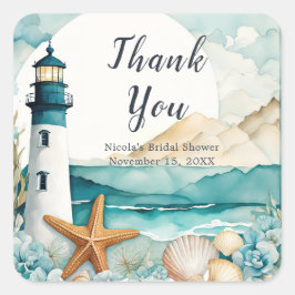 Nautical Lighthouse Brautparty Quadratischer Aufkleber