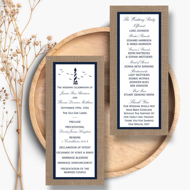 Nautical Lighthouse Burlap Wedding Programme (Créateur téléchargé)