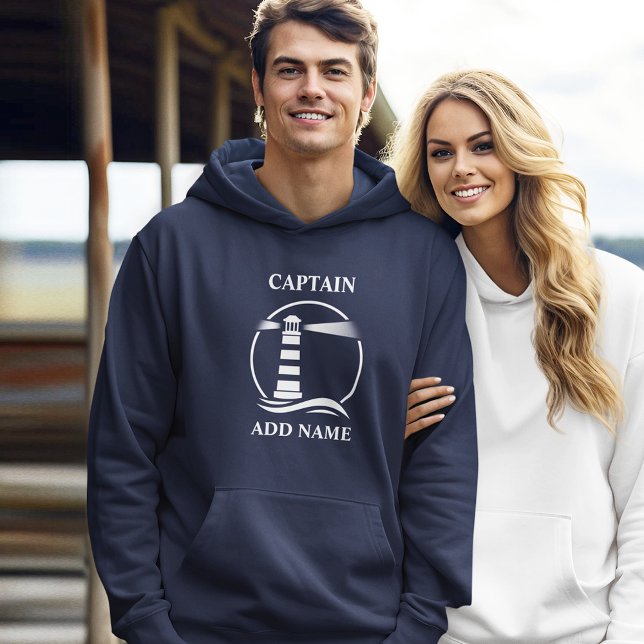Nautical Lighthouse Captain oder Bootsname Navy Bl Hoodie (Von Creator hochgeladen)