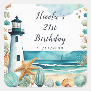 Nautical Lighthouse Geburtstag Quadratischer Aufkleber
