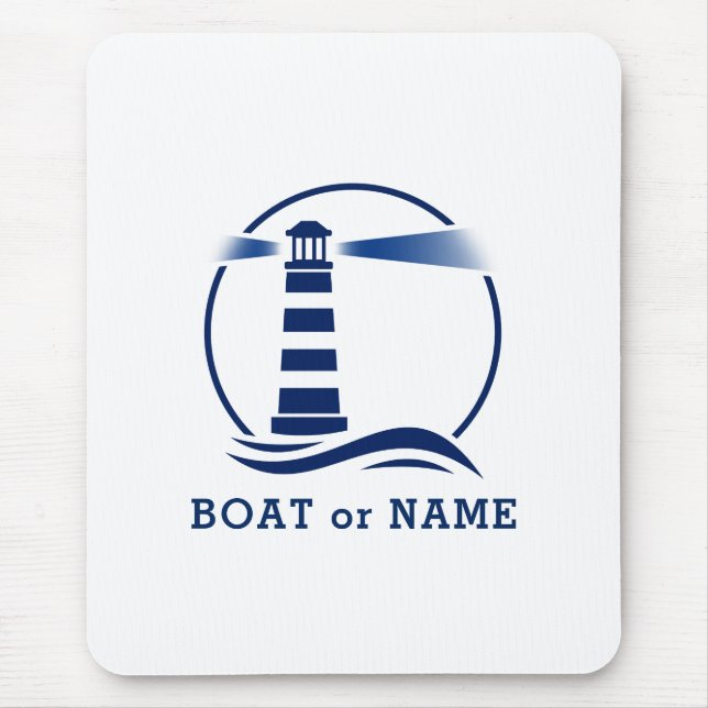 Nautical Lighthouse Ihr Boot oder Name Blue Mousepad (Vorne)