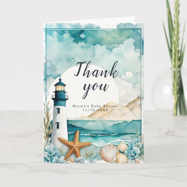 Nautical Lighthouse Kinderdusche Dankeskarte (Vorderseite)