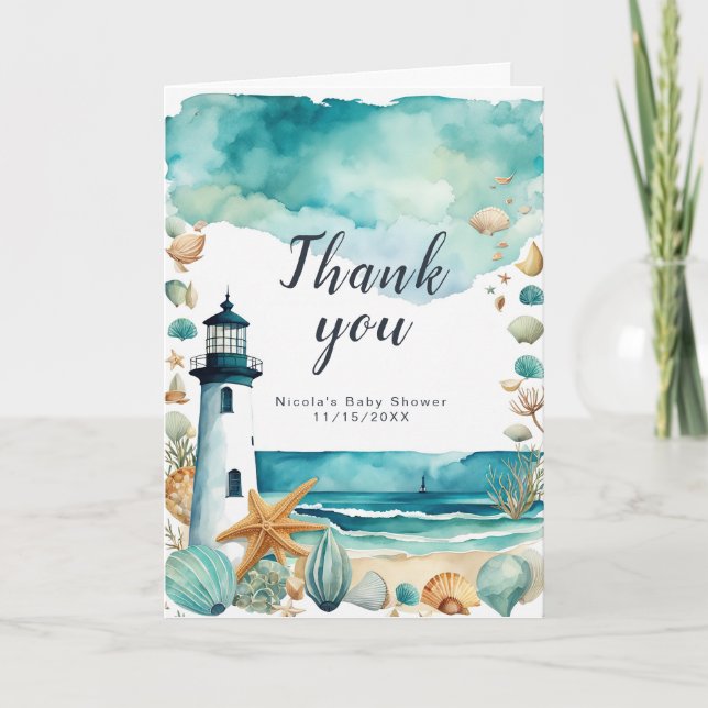 Nautical Lighthouse Kinderdusche Dankeskarte (Vorderseite)
