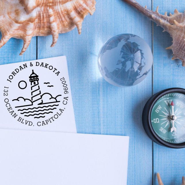 Nautical Lighthouse Round Wedding Rücksendeadresse Permastempel (Von Creator hochgeladen)