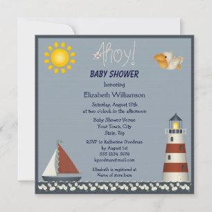 Nautical Lighthouse & Sailboat Baby Dusche Einladung