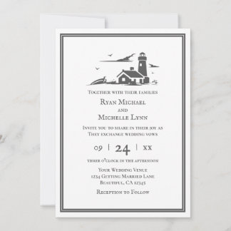 Nautical Lighthouse Seaside Beach Wedding Einladung