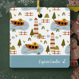 Nautical Lighthouse und Boat Kid Muster Weihnachte Keramikornament