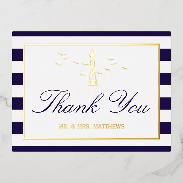 Nautical Lighthouse Wedding danke Ihnen, dass Sie  Folie Einladungspostkarte (Vorderseite)