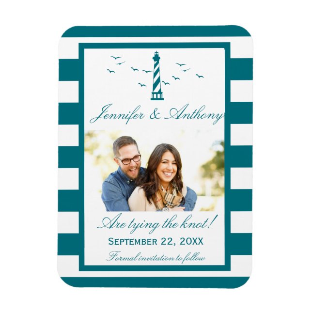Nautical Lighthouse Wedding Foto Save the Date Magnet (Vertikal)