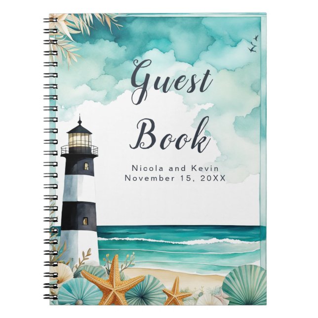 Nautical Lighthouse Wedding Guest Book Notizblock (Vorderseite)
