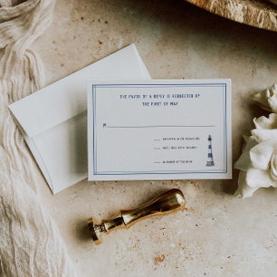 Nautical Lighthouse Wedding RSVP Card Karte