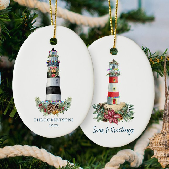 Nautical Lighthouse Weihnachtssee & Grüße Keramik Ornament (Von Creator hochgeladen)